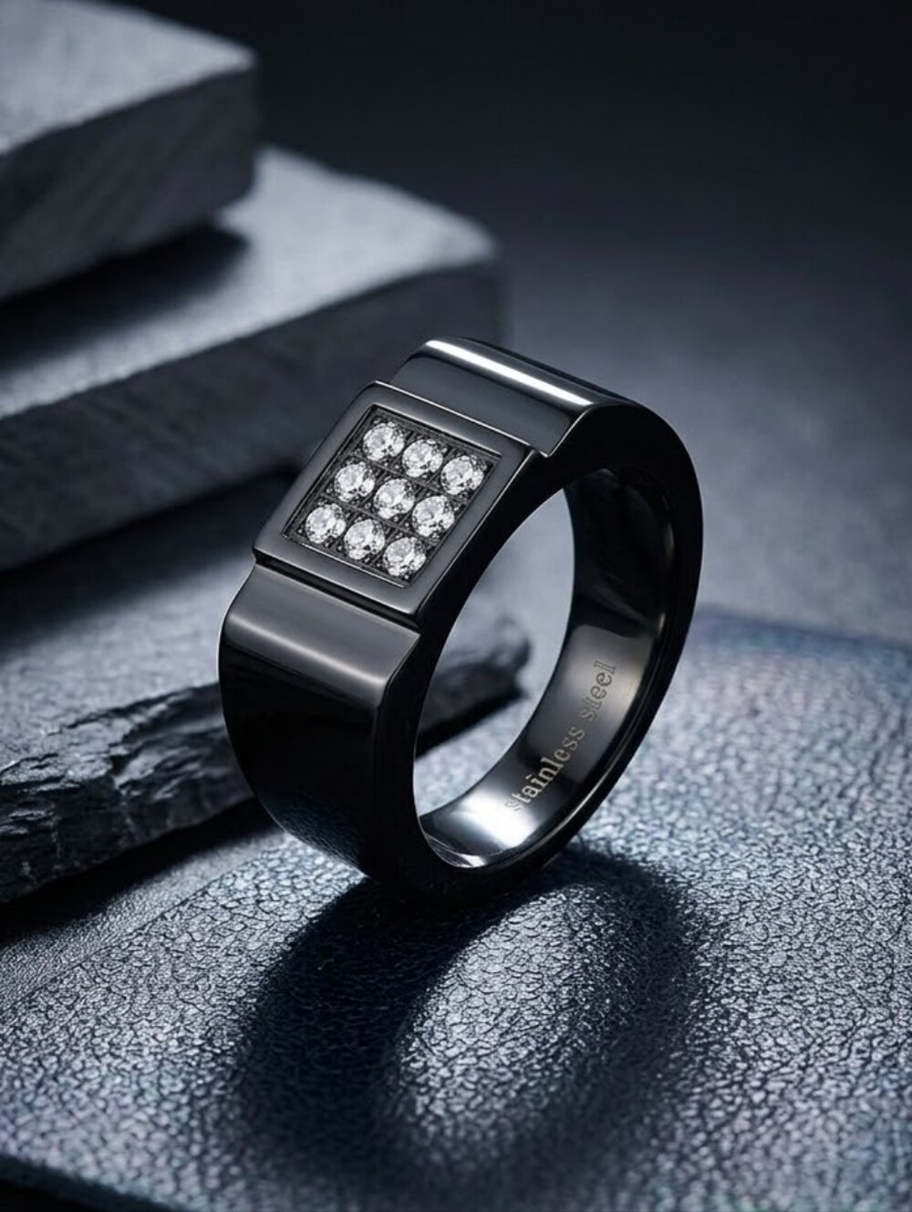 Men's Black Stainless Steel & CZ Ring